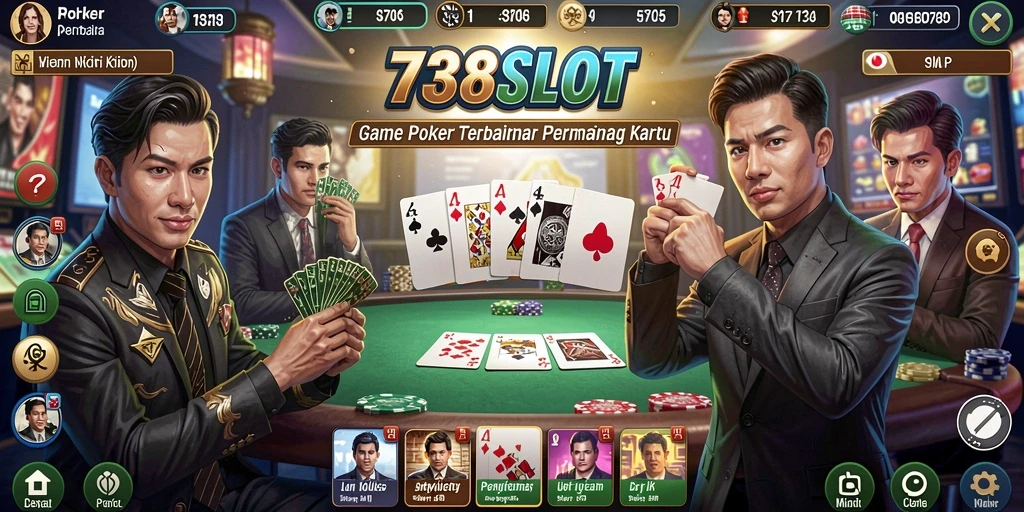 Tampilan permainan poker yang menegangkan di 738SLOT.