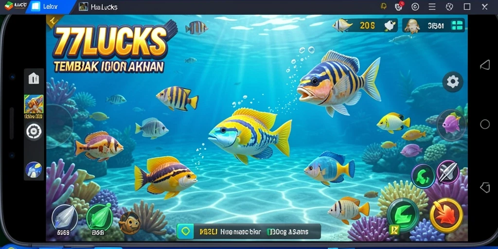 Tampilan gameplay seru dalam permainan Tembak Ikan 77LUCKS.
