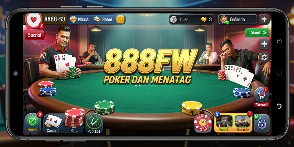 Tampilan gameplay Poker yang mendebarkan di 888FW.