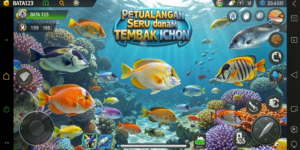 Screenshot BATA123 menampilkan gameplay yang intens dan menegangkan dalam Tembak Ikan.