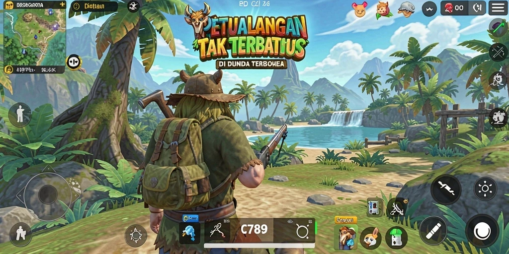 Screenshot C789 menampilkan gameplay eksplorasi dunia terbuka yang luas.