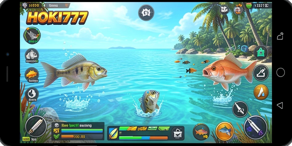 Tampilan gameplay HOKI777 yang menarik dengan ikan berwarna-warni.