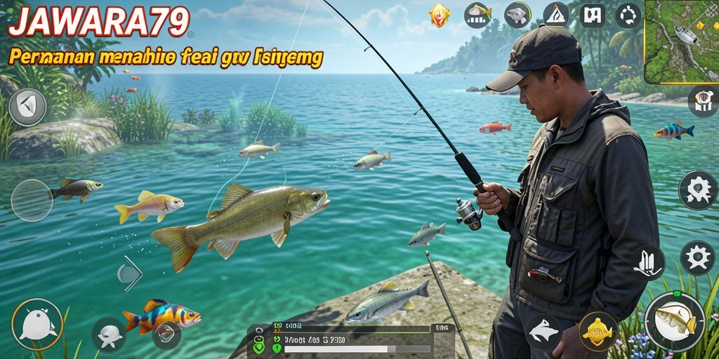 Screenshot gameplay JAWARA79 menampilkan aksi memancing yang seru dan menantang.