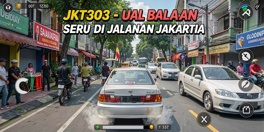 Tampilan gameplay seru JKT303 saat balapan di jalanan Jakarta.