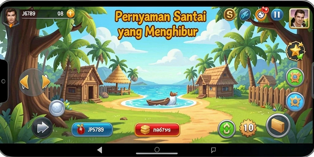Tampilan gameplay <strong>JP6789</strong> dengan suasana santai dan karakter lucu.