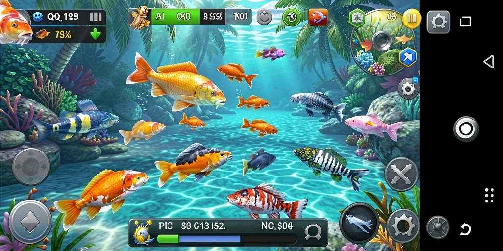 Tampilan gameplay QQRP yang seru saat menangkap ikan.