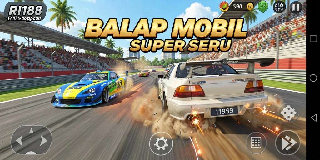 Screenshot utama dari RI188 menampilkan momen balap yang mendebarkan.