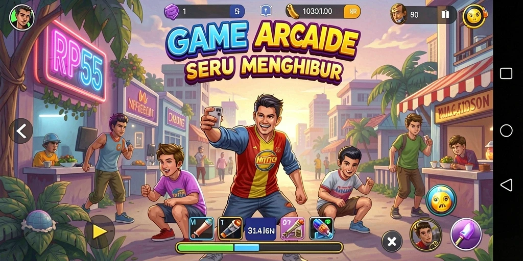 Tampilan gameplay RP55 dengan tantangan Arcade yang seru.