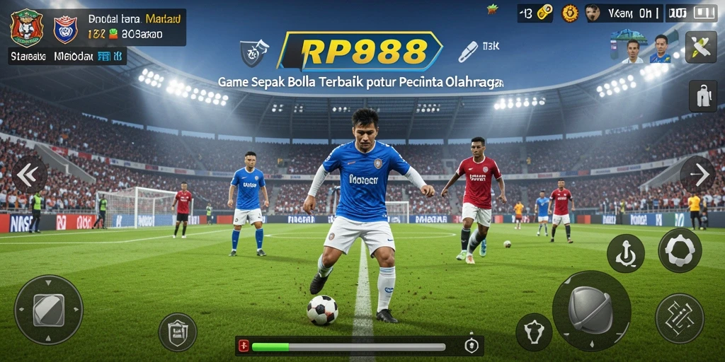 Tampilan gameplay RP888 yang menampilkan aksi seru di lapangan sepak bola.