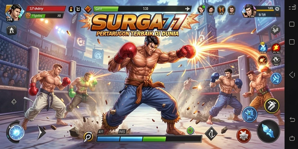 Tampilan gameplay seru dari pertarungan karakter di SURGA77.