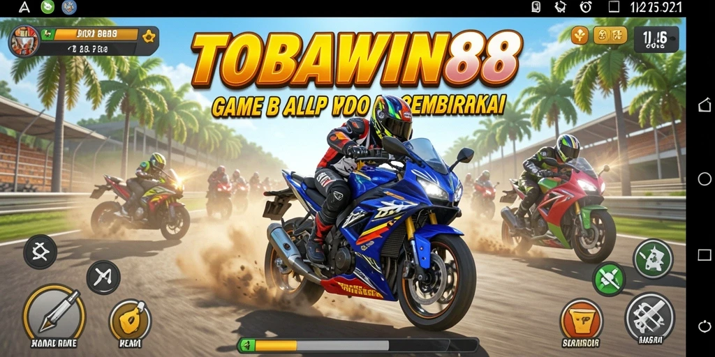 Tampilan gameplay balap motor yang mendebarkan di TOBAWIN88.