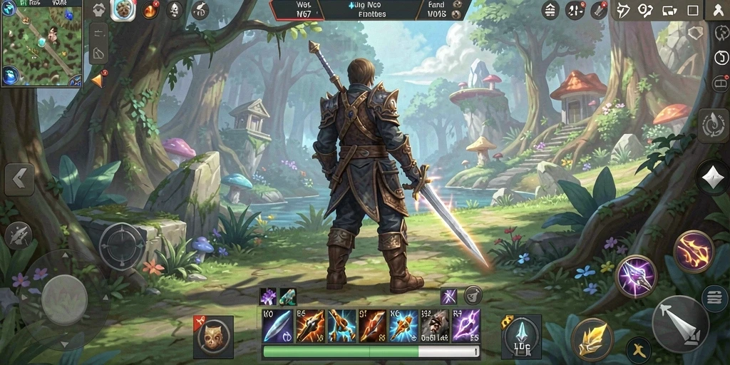 Screenshot W67 menampilkan aksi pertarungan RPG yang dinamis dan menarik.