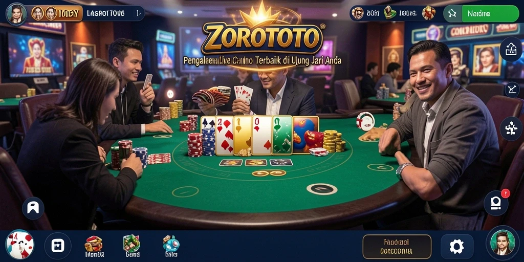 Gameplay ZOROTOTO menunjukkan dealer profesional dan suasana kasino yang realistis.